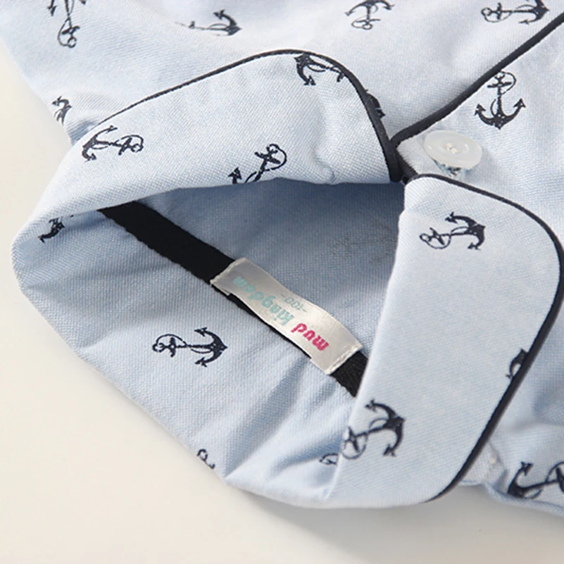 Хлопковые пижамы с отложным воротником и принтом якоря для маленьких