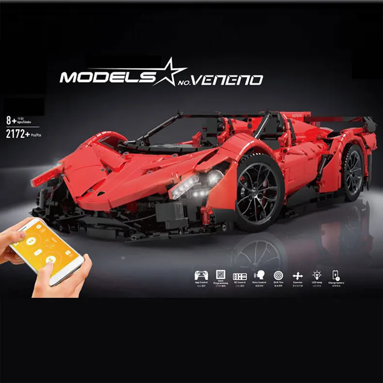 Плесень King Technic 13079 приложение RC автомобиль Новый MOC 10559 Veneno Roadster с функцией