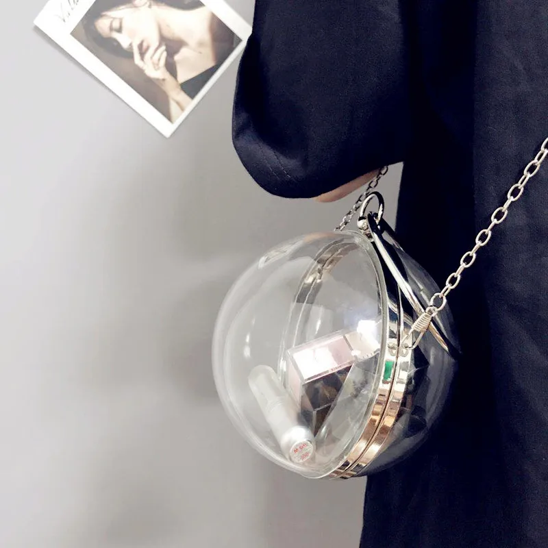 

Transparent Bag 2018 Women's New Style Handbag Mini Ball Shape Shoulder Bag Fashion Chain Crossbody Bags PVC Beach Bag