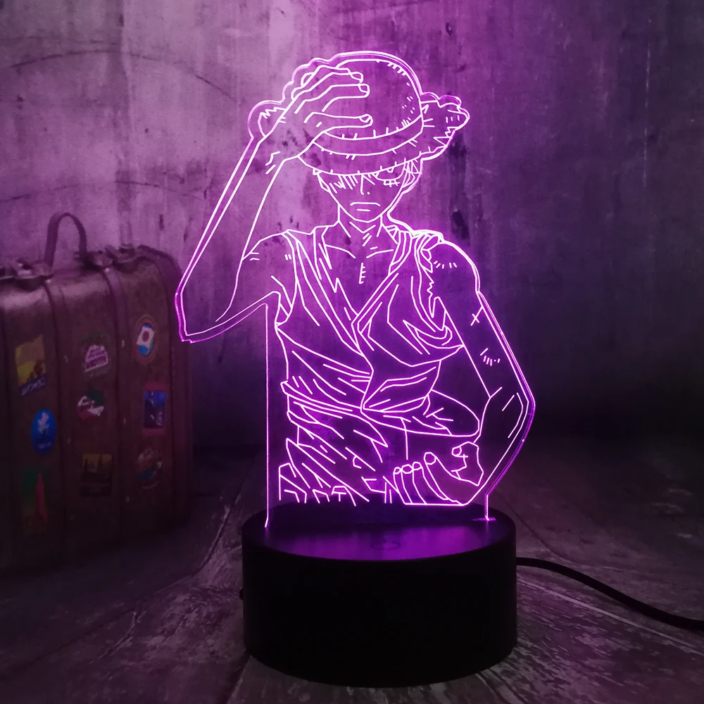 Японское аниме One Piece Monkey D. Luffy 3D светодиодный иллюзионный Ночной светильник 7
