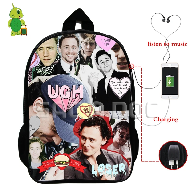 Рюкзак для ноутбука Avengerrs Tom Hiddleston многофункциональный usb разъем зарядки