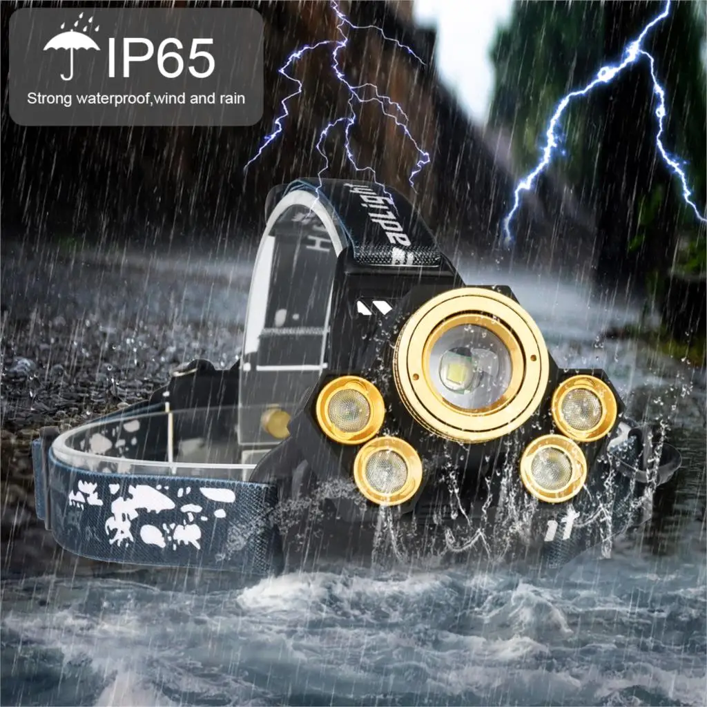 Фара USB перезаряжаемая налобный фонарь T6 + 4 * XPE светодиодная Налобная лампа