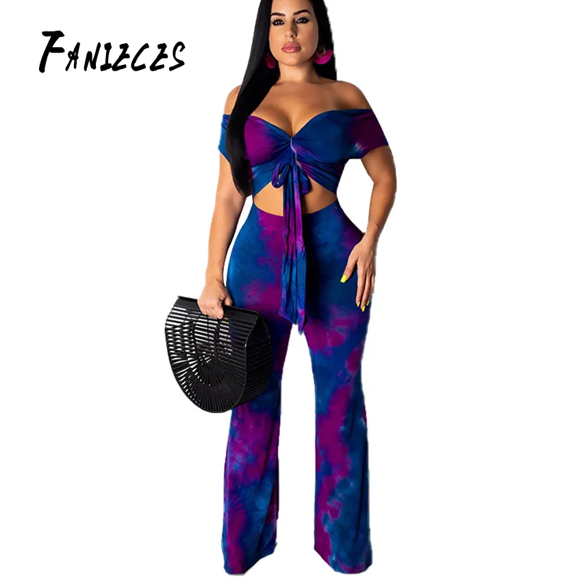

FANIECES Summer fashion Flower print Sexy Two Piece Set Deep V-Neck Crop Top And Long Pant Women 2 Pieces Suits Sets Streetwear