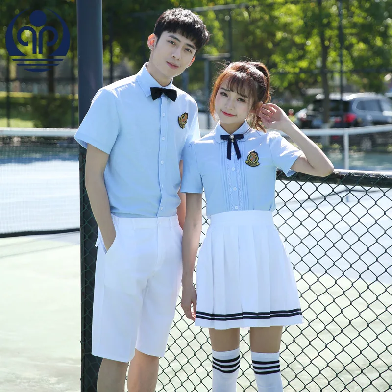 Школьная форма набор 2019 новый стиль лето британская короткорукавная рубашка + юбка dj Navy двухчастный.