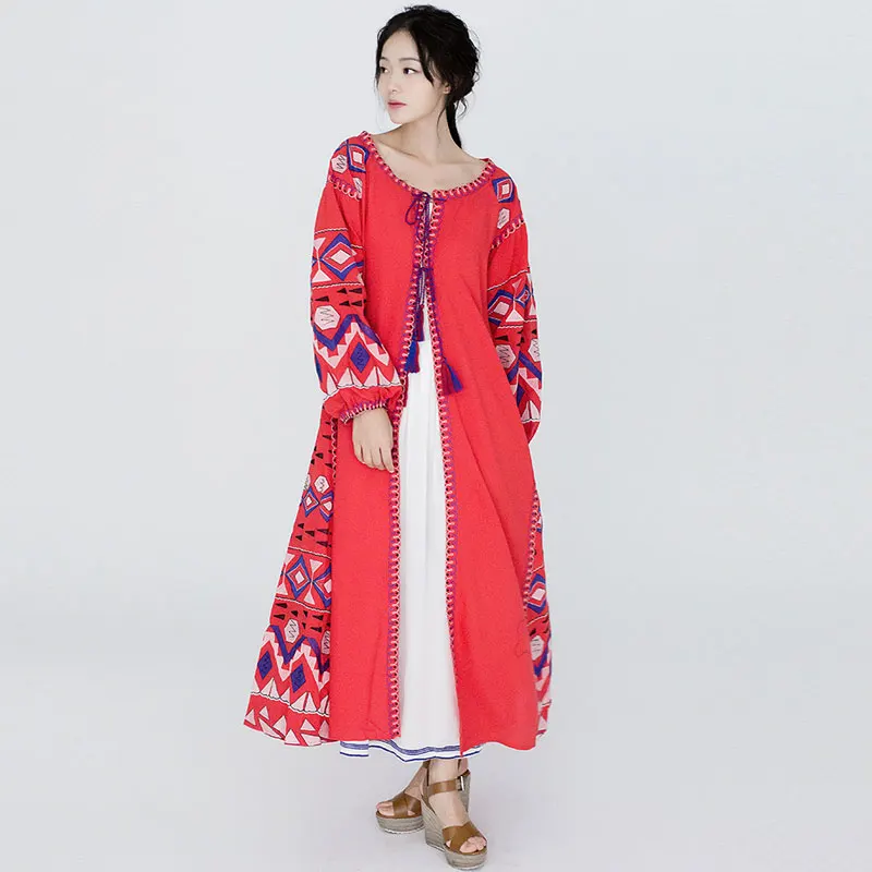 Женское платье с цветочной вышивкой винтажное большого размера в стиле бохо