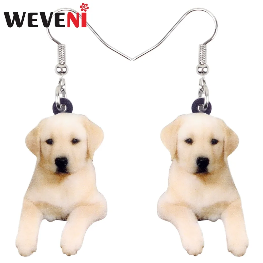 

WEVENI Acrylic Sweet Labrador Retriever Dog Earrings New Long Dangle Drop Trendy Animal Jewelry For Women Girls Statement Gift