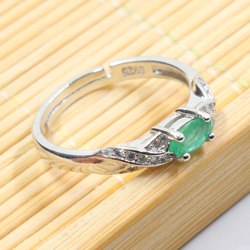 Женское кольцо из серебра с изумрудом 3 х6 мм|ring 3|ring fashionring sterling |