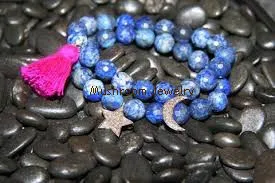 Boho Tassel Stretch Bracelet Blue Lapis Pave zircon Star And Moon Charm Stack Bracelet