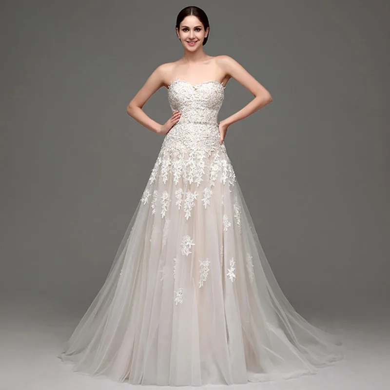 Новое модное ТРАПЕЦИЕВИДНОЕ свадебное платье без бретелек из тюля с кружевной