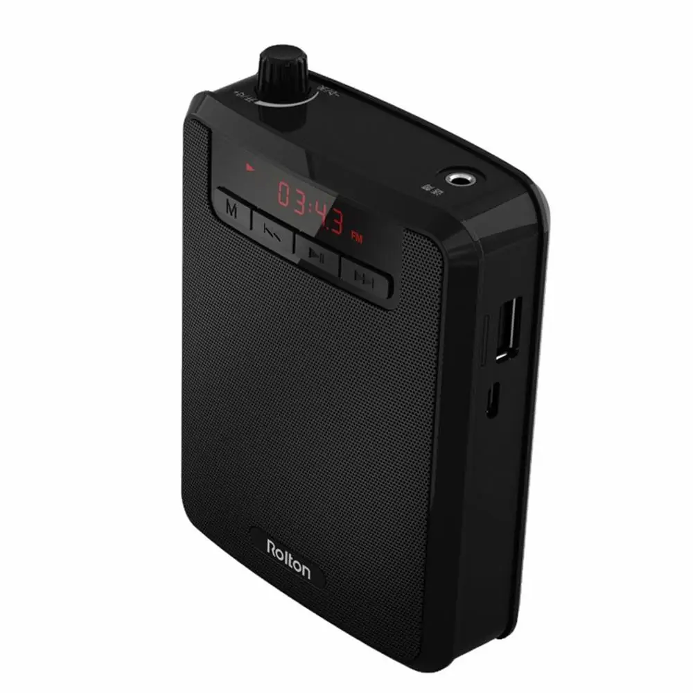Черный Портативный усилитель голоса Rolton, поясной ремень, зажим с FM TF MP3, Powerbank для гидов, учителей, микрофон для учителя - Цвет: Черный