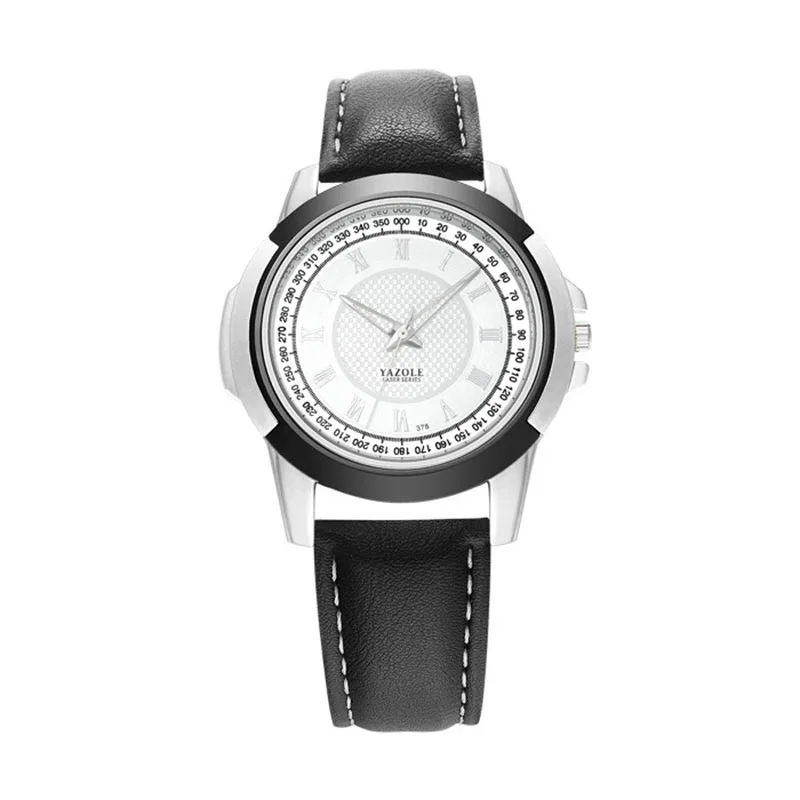 white black YAZOLE Роскошные Брендовые мужские часы римский цифровой кожаный ремешок Аналоговый диск кварцевые наручные часы Мужские часы Relogio Masculino - Цвет: white black