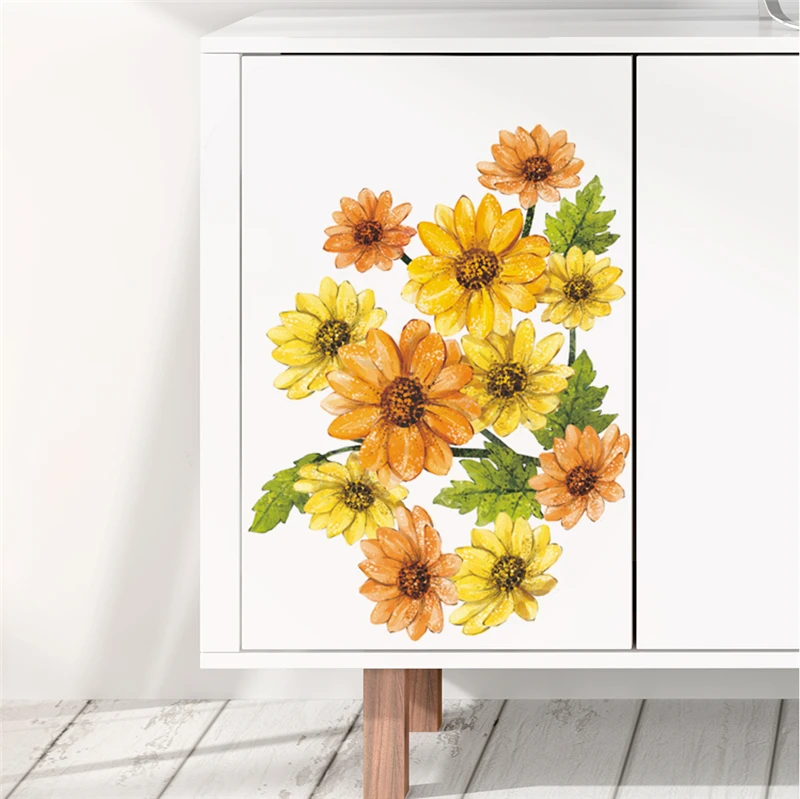 Креативные настенные наклейки с хризантемами для туалета ванной комнаты шкафа
