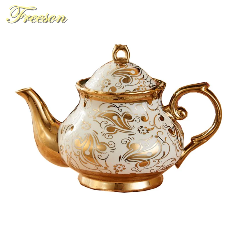 Europe Luxury Gilding Tea Pot With Infuser Nordic Porcelain Teapot 1000ml Ceramic Coffee Pot Cafe Home Teatime Teaware