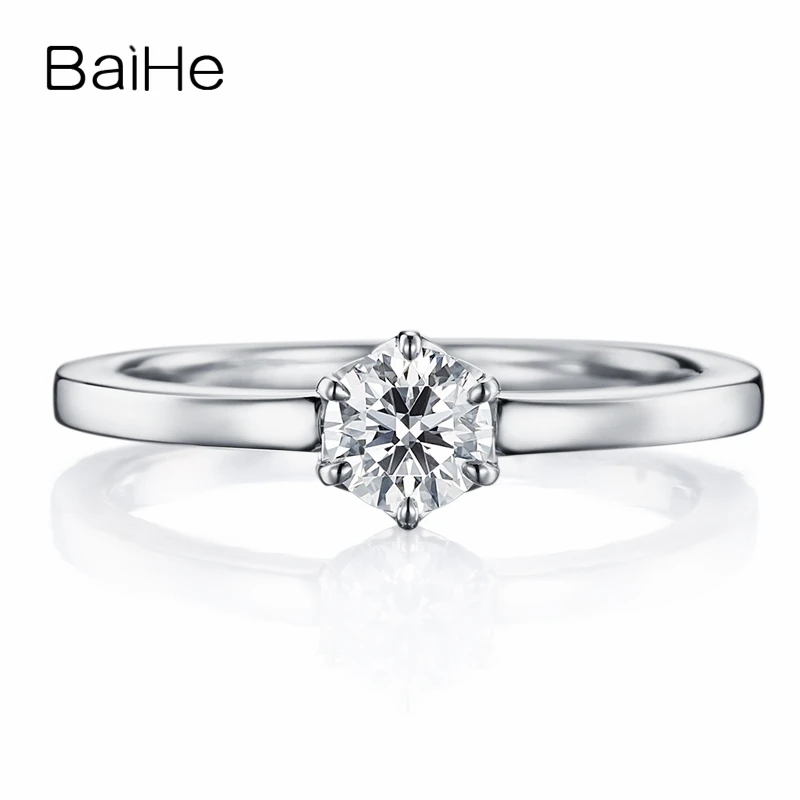 BAIHE Solid 10K белое золото (AU417) сертифицировано 0.25ct круглый тренд 100% обручальное