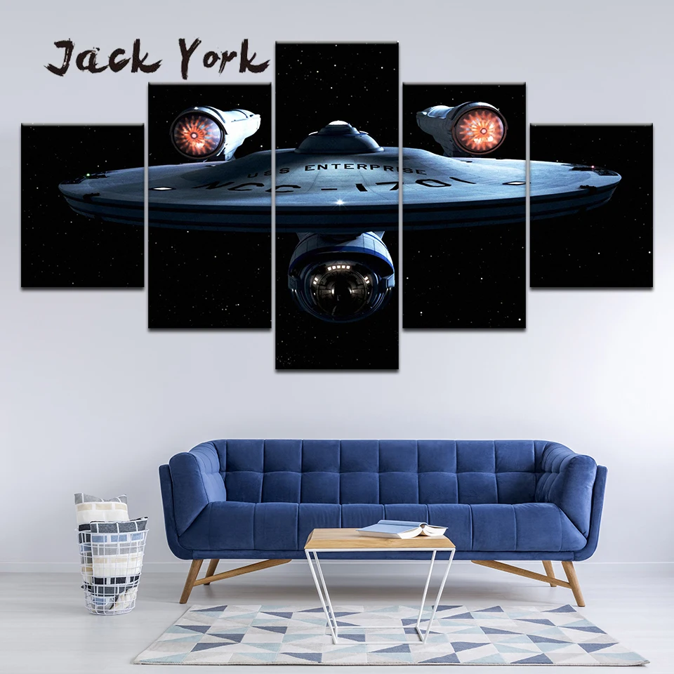 

Canvas Painting Starship flying at night 5 Pieces Wall Art Painting Modular Wallpapers Poster Print for living room Home Decor