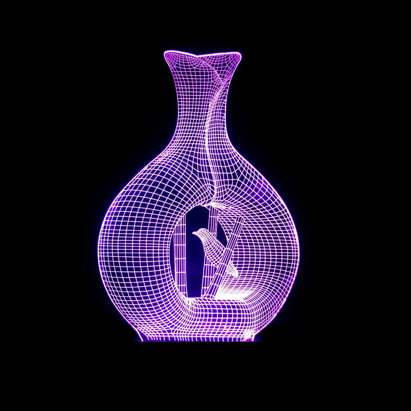 3D Оптические иллюзии LED прекрасный визуальный Птичка в клетке свет стол 7 цветов