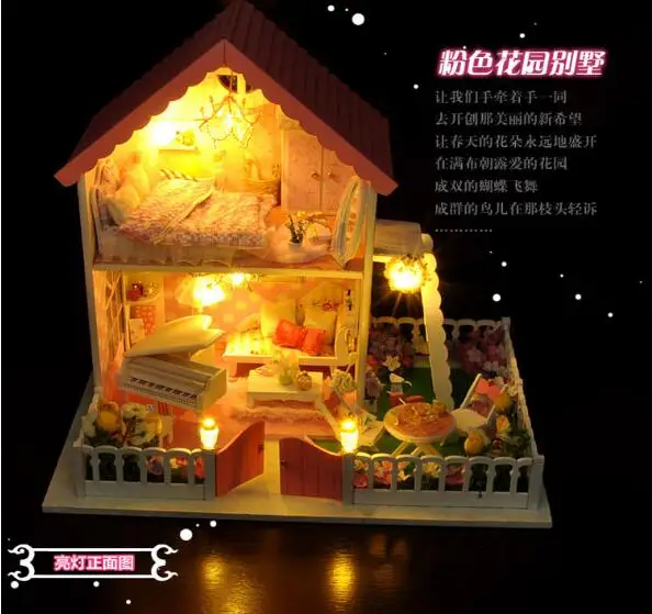 Кукольный дом с мебелью ручной работы деревянный diy подарки на день рождения 3D