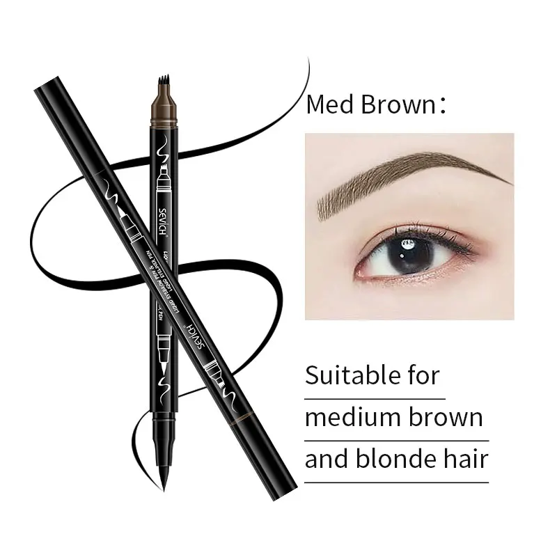Med Brown Натуральный карандаш для бровей, Водонепроницаемый длительный Нет цветущие карандаш для бровей Тату для бровей, микро лезвия 2-в-1 Красота макияж легко носить для бровей - Цвет: Med Brown