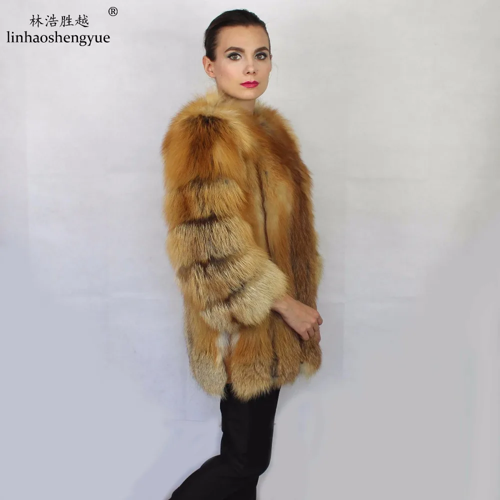 Linhaoshengyue Fashion Winter Warm Real Fur Red Fox Women Coat Freeshipping | Женская одежда