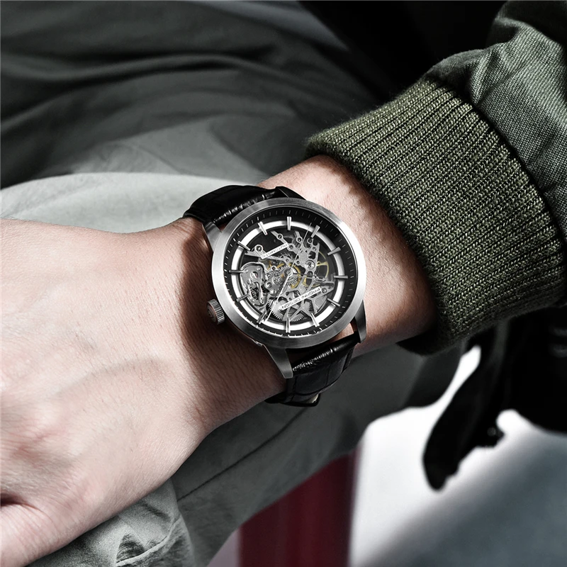 PAGANI Design 2021 Top Brand Fashion Casual Men' Automatic Mechanical Watch Hollow Design Premium Leather Waterproof Alloy Watch enlarge