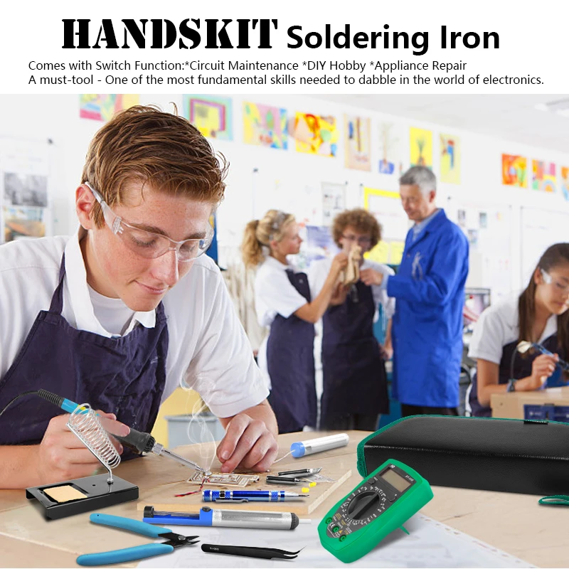 Паяльник Handskit с цифровым мультиметром, 220 В/110 В, Электрический паяльник с регулируемой температурой и выключением
