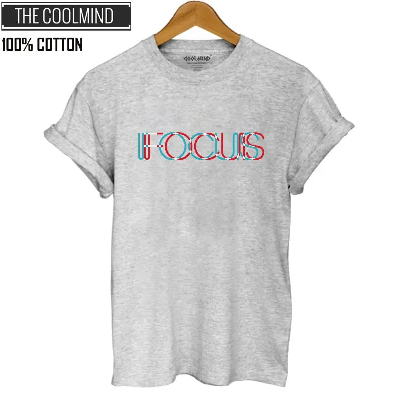 QI0231B-GREY COOLMIND QI0231B, хлопок, короткий рукав, фокус, принт, женская футболка, повседневная, Круглый ворот, свободная, женская футболка, летняя футболка, футболки - Цвет: QI0231B-GREY