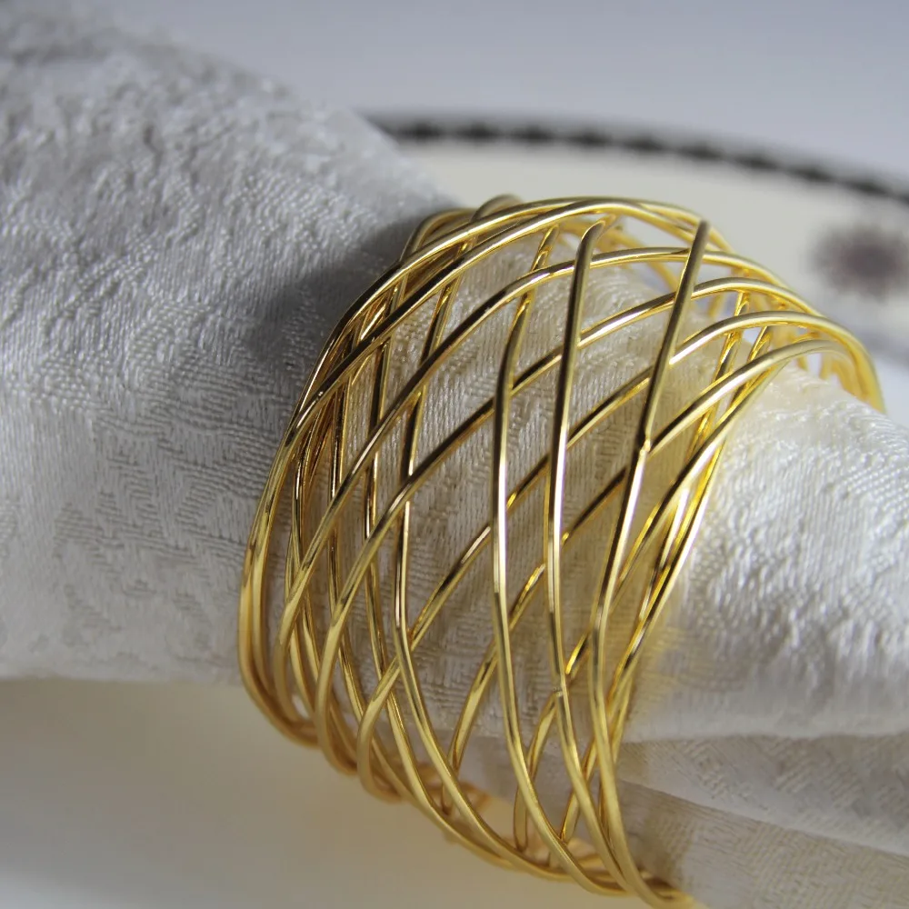 qn19012101 free shipping gold silver wires napkin ring wedding holiday decoration cheap holder 12 pcs | Дом и сад