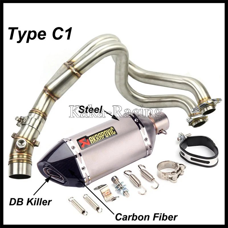 Motorcycle System Exhaust Muffler Header Link Pipe with Akrapovic Exhaust Tail Tip for Kawasaki ER6N ER6F NINJA 650R 2012 - Цвет: Type C1