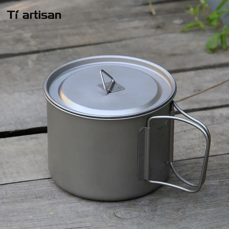 Tiartisan 900 мл чистый титановый горшок для кемпинга, Ультралегкая титановая чаша с крышкой, большая емкость, посуда для пикника