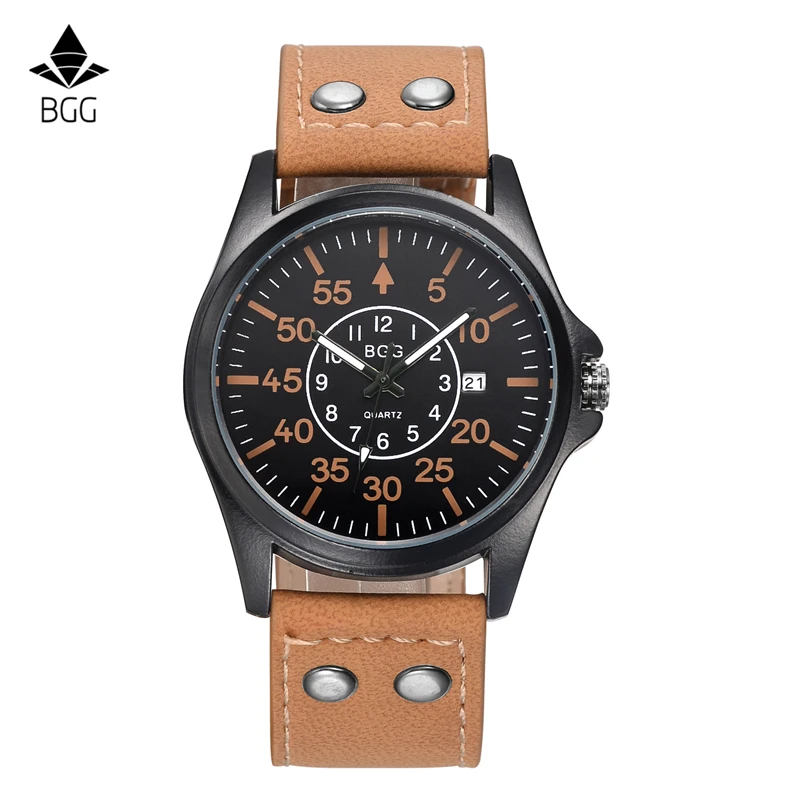 Новинка 2018 Бизнес Кварцевые часы мужские спортивные военные армейские с кожаным