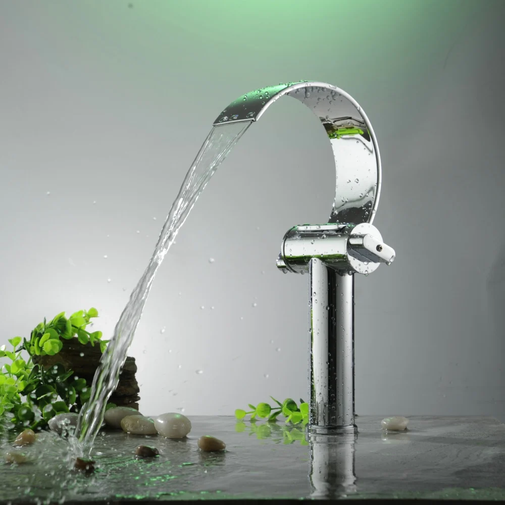 

BAKALA Luxury Brass Chromed Waterfall Faucet Two handle single hole tall bathroom tap mixer BR-208A