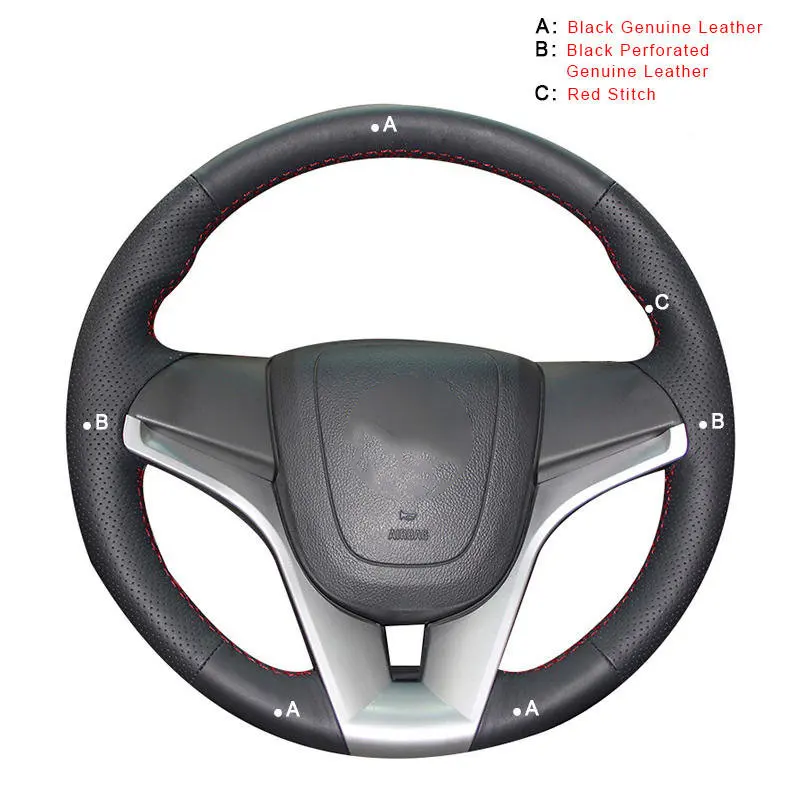 Genuine Leather Автомобильная Оплетка на руль для Chevrolet Cruze 2009- Aveo 2011- Orlando 2010- Holden Cruze 2010 Авто DIY - Color Name: Genuine Leather
