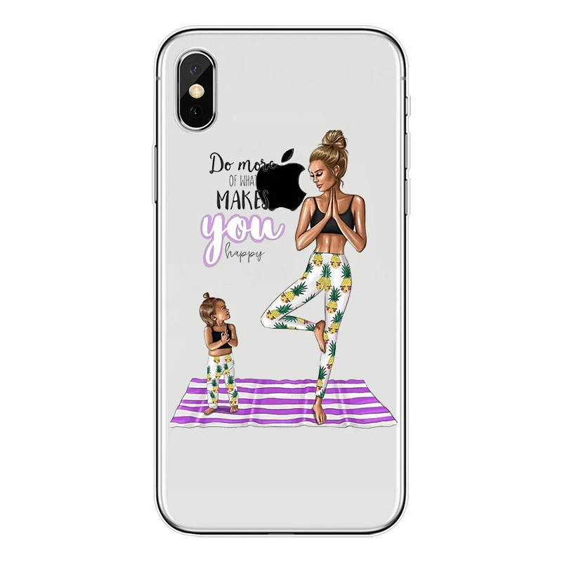 Phone Case for iphone 7 Fashion Black Brown Hair Baby Mom Girl For iPhone X 5.8 6 6s 8 Plus TPU Cover |