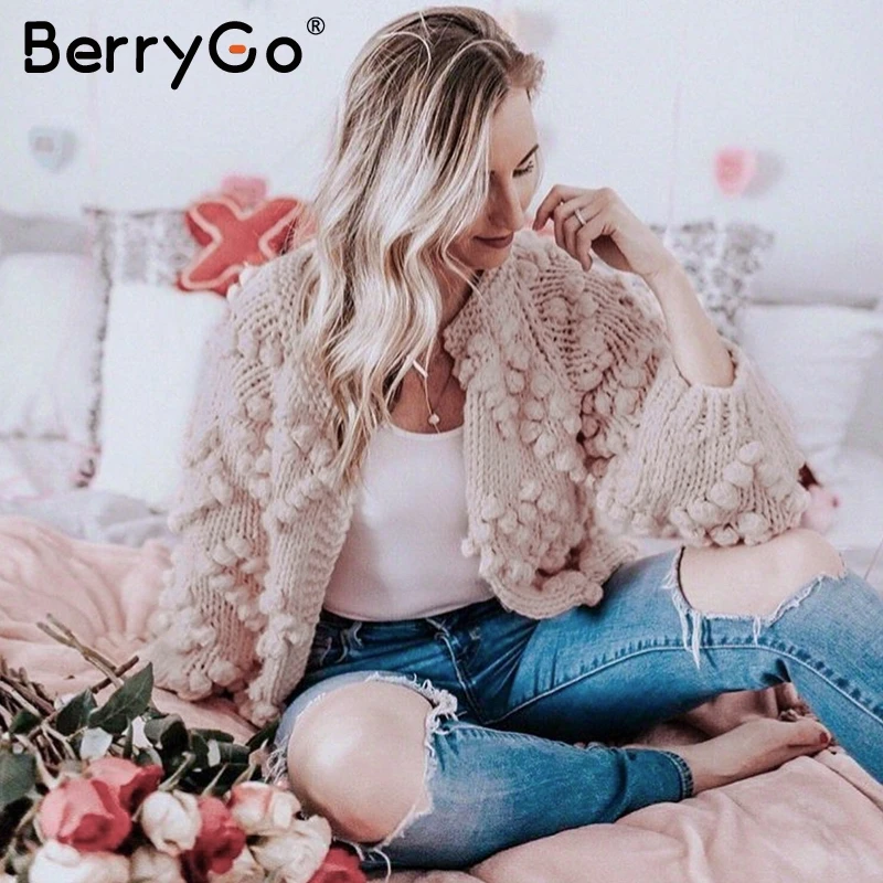 BerryGo Hairball милый вязаный для женщин свитер повседневное с длинным рукавом розовый