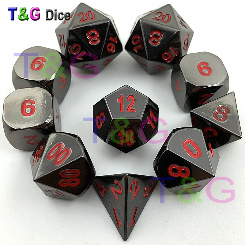 Black and Red Color Solid Metal Polyhedral Role Playing Game RPG Dice Set|set browser|set diceset prices |