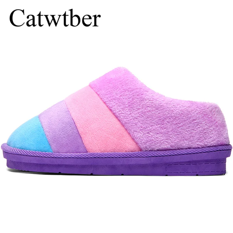 Catwtber 2018 Обувь на теплом меху Зимние женские тапочки удобные хлопчатобумажные