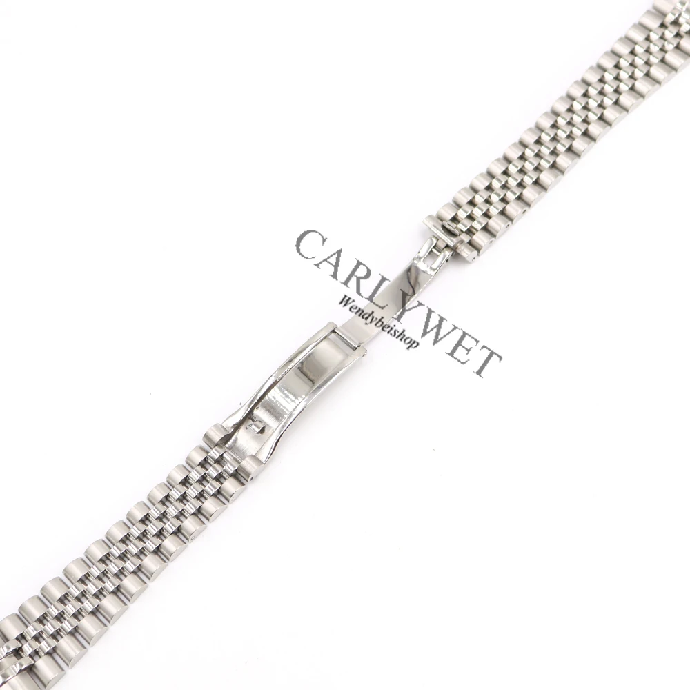 CARLYWET 20mm 316L Stainless Steel Jubilee Silver Solid Screw Links Wrist Watch Strap With Curved End Bracelet Belt