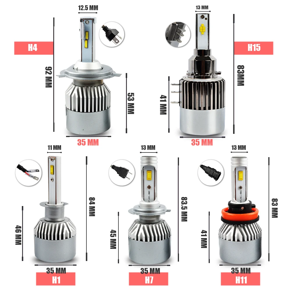 2 шт. 15200LM Led H4 автомобильные головные фары лампы SMD 144 W H1 супер светодиод Turbo H7 H8 H9 H11