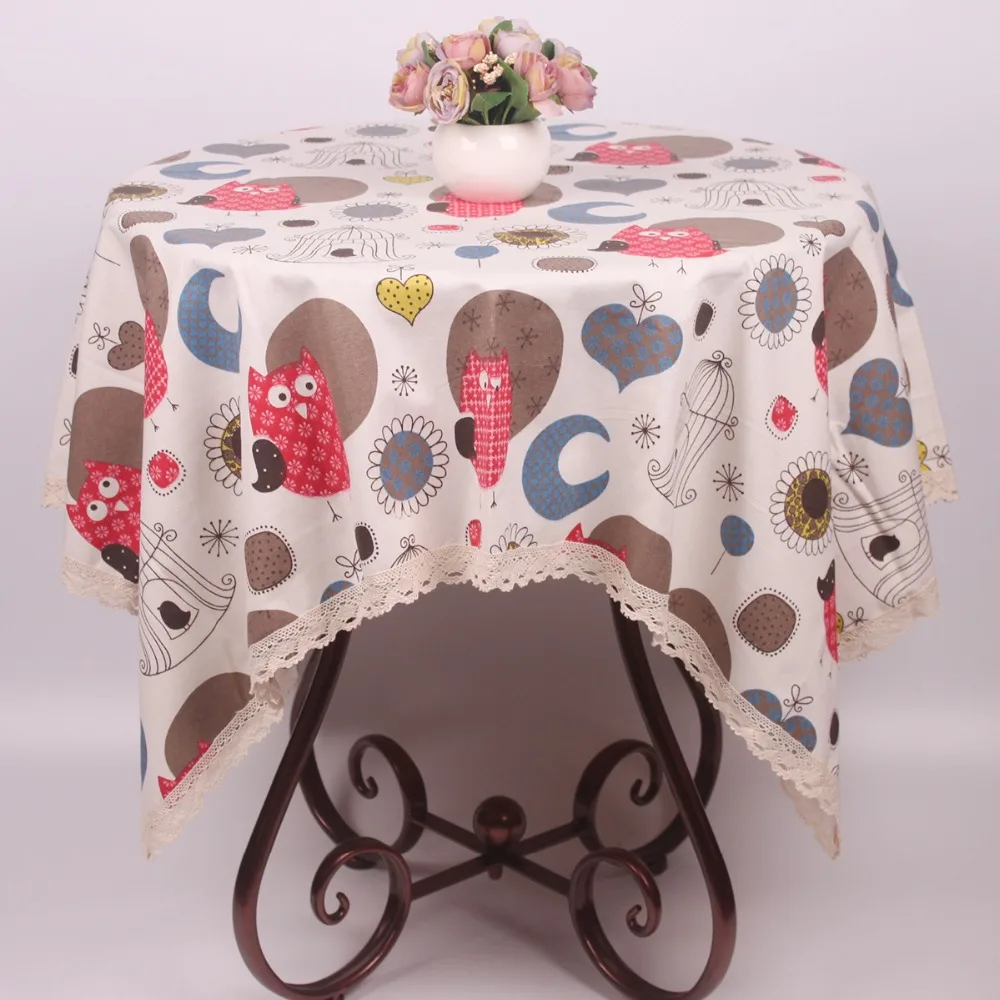 

CURCYA Cute Cartoon Night Owl Table Cloth for Restaurant Hotel Coffee Bar Store / Tables Cotton Linen Dustproof Table Covers