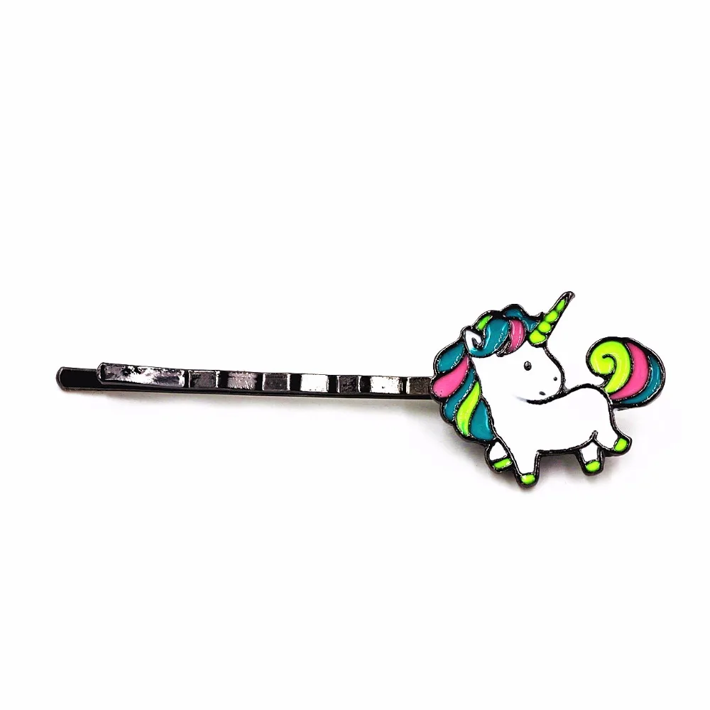 Timlee H100 Free Shipping Cartoon Lovely Rainbow Horse Grace Unicorn Black Metal Hair Clip hair accessory wholesale | Украшения и