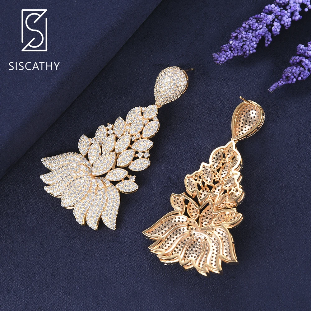 Женские массивные серьги в форме лотоса sisathy большие с подвеской из кубического