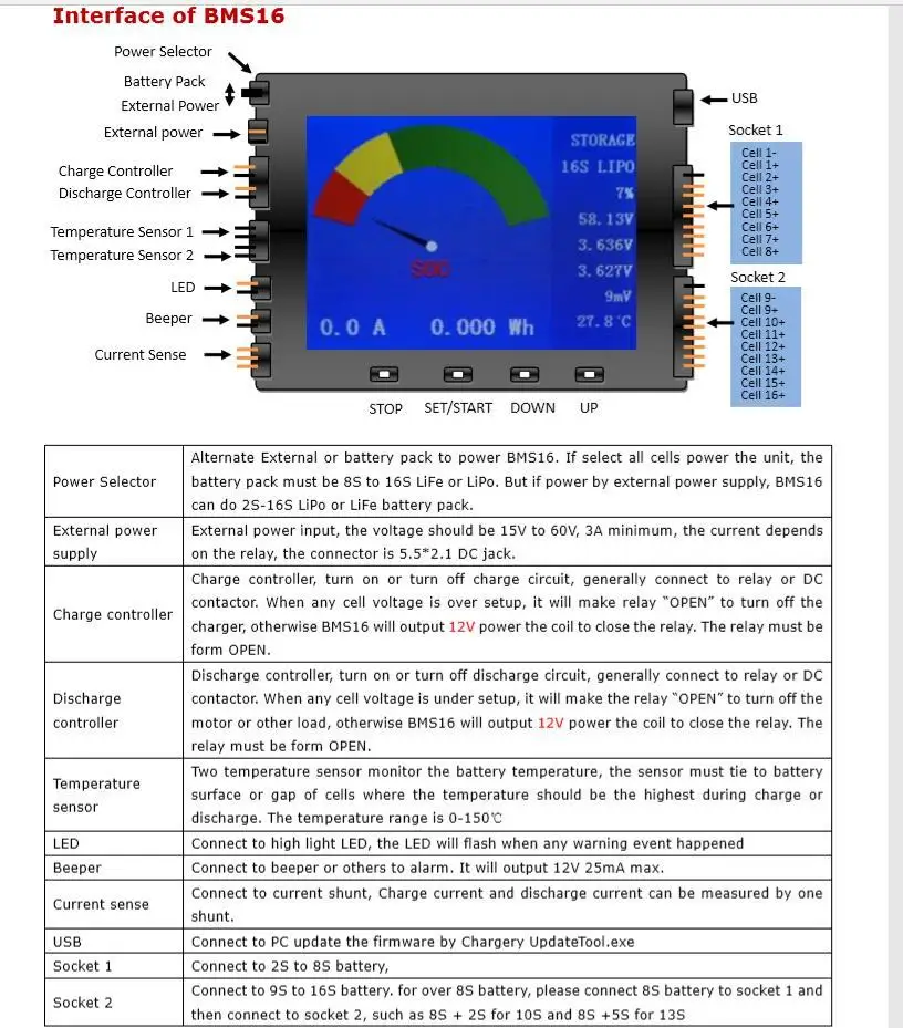 300A BMS 2 S-16 S LiPo LiFe система управления аккумулятором TFT ЖК-дисплей литиевый lifepo4 Li-Ion Chargery BMS16 V2.0