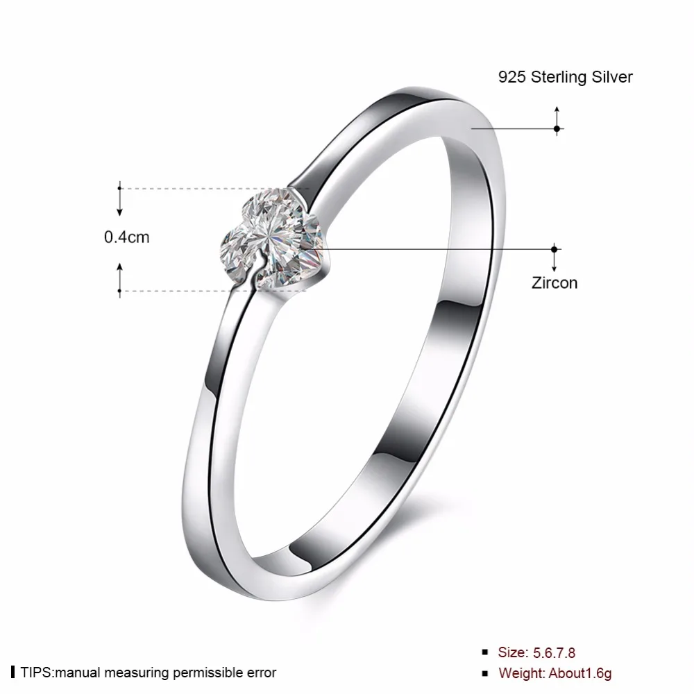 Uloveido 5% от 925 Серебряное обручальные кольца для женщин белое сердце кольцо женский