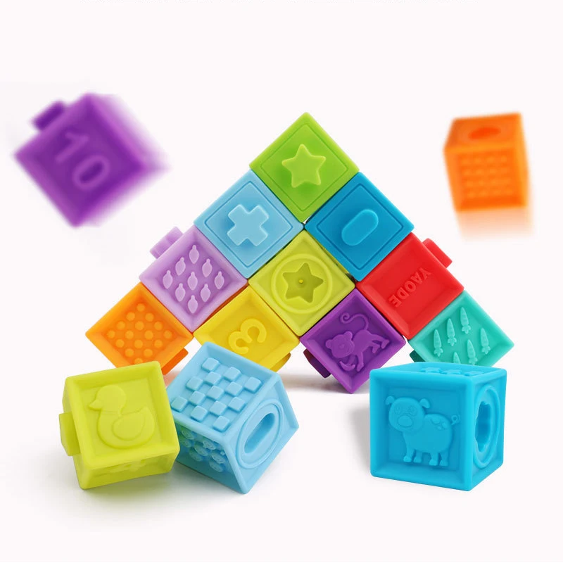 Детские игрушки, силиконовые строительные блоки, 3D сенсорные мягкие шарики для рук, Детские массажные с резиновым покрытием, прорезыватели для зубов, Игрушки для ванны