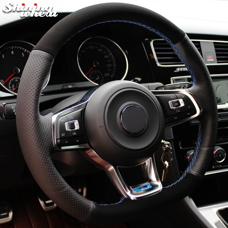 Ручная работа черная натуральная кожа замша чехол на руль для Volkswagen Golf 7 GTI R MK7 VW Polo