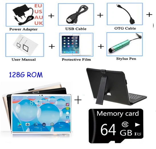 128GB add keyboard Глобальная версия, ОС Android 8,0, 10 дюймов, планшет, четыре ядра, 4 Гб ОЗУ, 64 ГБ, 128 Гб ПЗУ, 1280*800, две sim-карты, планшет 10,1, 2.5D - Комплект: 128GB add keyboard