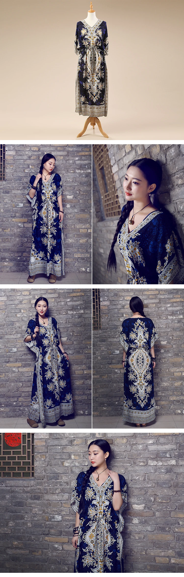 Vestidos, темно-синее/зеленое/фиолетовое/красное женское летнее длинное платье в стиле бохо, повседневное свободное кафтан с принтом, этнические платья макси из искусственного шелка K03