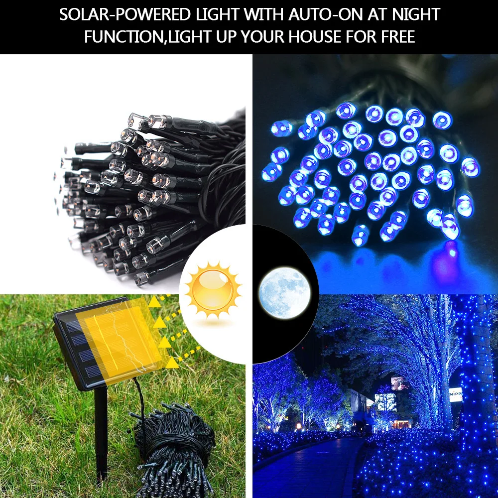 50/100/200 Led Солнечная Фея светильник уличный Водонепроницаемый уличная гирлянда домики рождественские украшения для сада строка светильник полосы