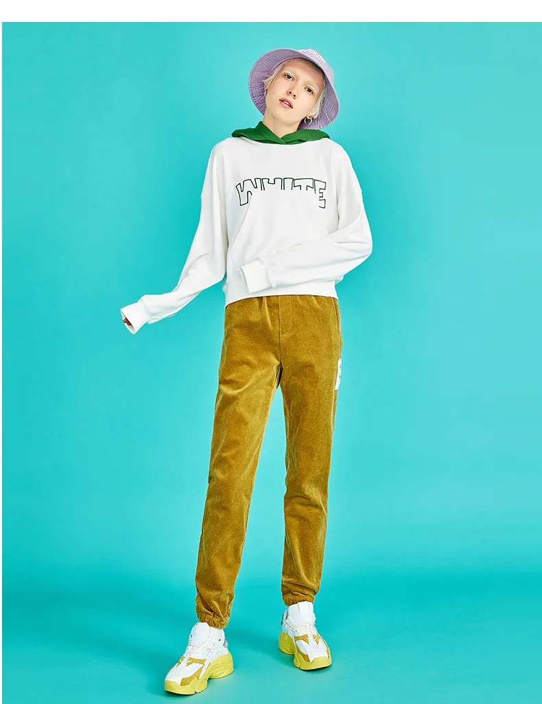 Toyouth New Autumn Vinage Patch Corduroy Pants Women Embroidery Casual Elastic Waist Trousers Loose Pleated Pants Pantalon Mujer