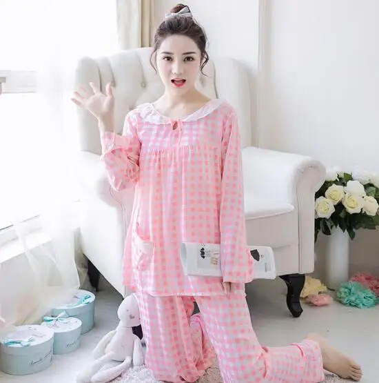 Женский пижамный комплект с длинным рукавом и круглым вырезом весна-осень A642 2019 |